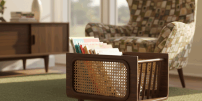 Professional woodworking featured image: Mid-Century Magazine Rack - Tapered Legs and That 1960s D..