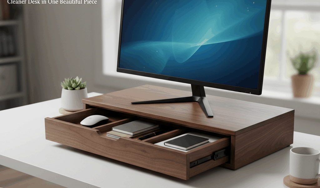 Professional woodworking featured image: Monitor Riser With Hidden Storage - Cleaner Desk in One B..