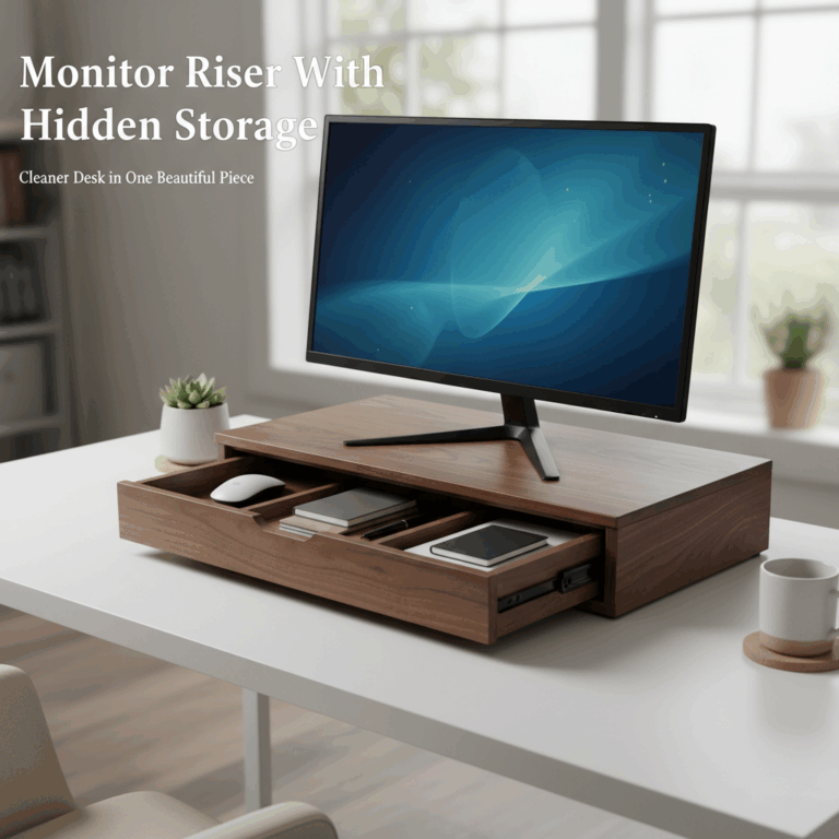 Professional woodworking featured image: Monitor Riser With Hidden Storage - Cleaner Desk in One B..