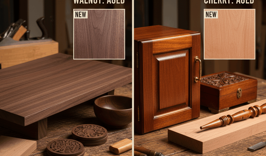 Professional woodworking featured image: Walnut vs Cherry Wood: Color Changes Over Time