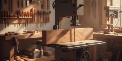 Professional woodworking image for article: Best Band Saws for Woodworking. Workshop, wood grain, to