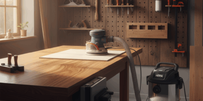 Professional woodworking image for article: Dust-Free Drywall Sanding Methods. Workshop, wood grain,