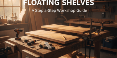 Professional woodworking image for article: How to Install Floating Shelves. Workshop, wood grain, t