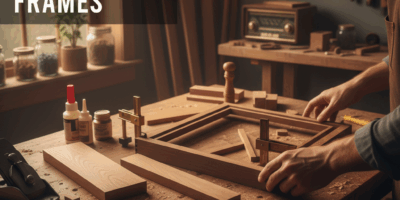 Professional woodworking image for article: How to Make Picture Frames. Workshop, wood grain, tools,