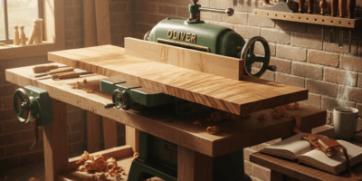 Professional woodworking image for article: Oliver Planer Buying Guide. Workshop, wood grain, tools,