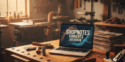 Professional woodworking image for article: ShopNotes Torrents Overview. Workshop, wood grain, tools