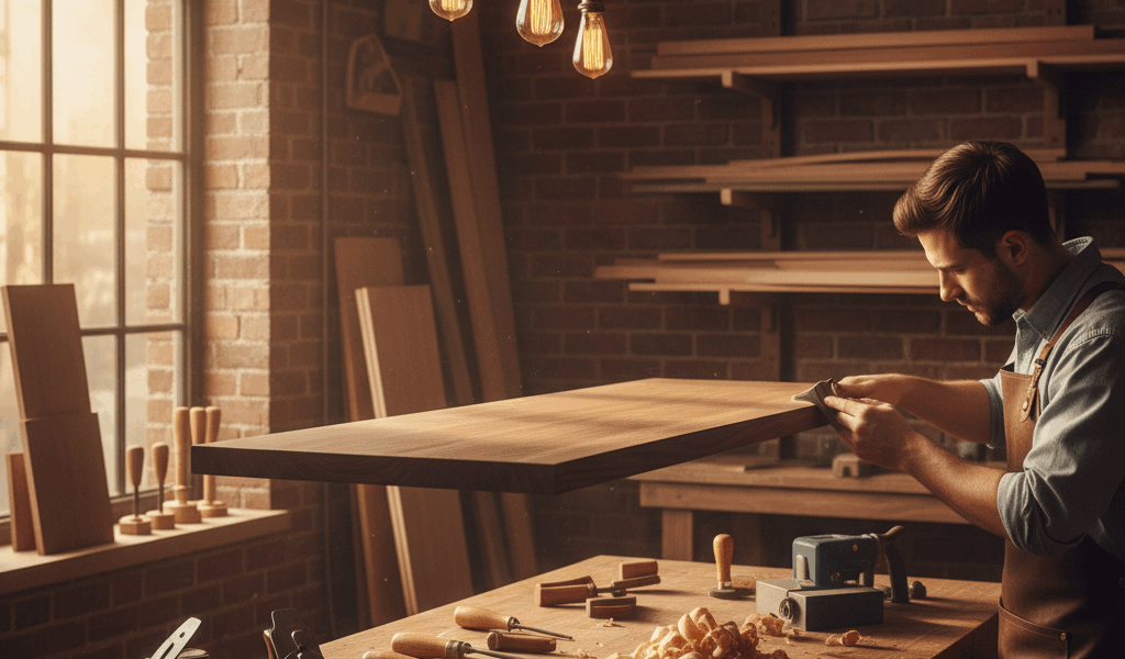 Professional woodworking image for article: Solid Wood Floating Shelf Ideas. Workshop, wood grain, t