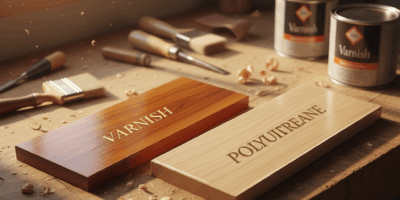 Professional woodworking image for article: Varnish vs Polyurethane for Wood Finishes. Workshop, woo