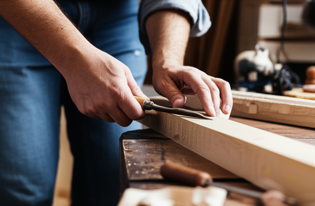 Woodworker using table saw